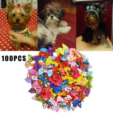 Hunde Haarschmuck 100 Stéck Hundehaar-Schleifen mit Gummiband Haustiere