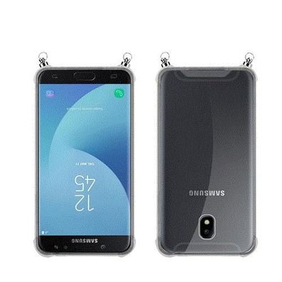 Silikon Hülle Handykette kompatibel mit Samsung Galaxy J7 2017 mit silbernen Ringe...