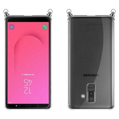 Silikon Hülle Handykette kompatibel mit Samsung Galaxy J8 2018 mit silbernen Ringe...