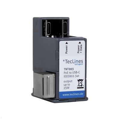 TecLines TNT003 Unterputz PoE Netzteil auf USB-C Ethernet Splitter bis 25 W