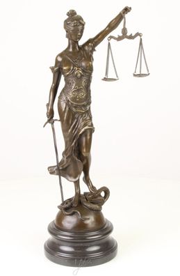 Bronzefigur Deko Bronzeskulptur Bronze Justitia auf Marmorsockel H 45 cm