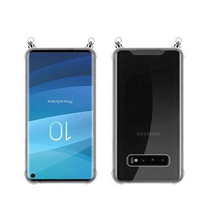 Silikon Hülle Handykette kompatibel mit Samsung Galaxy S10 4G mit silbernen Ringen...