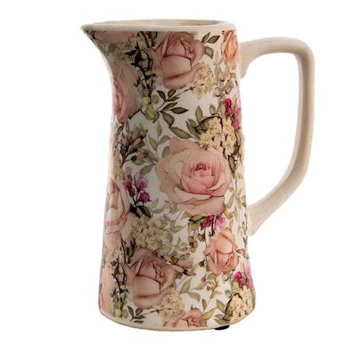 Clayre & Eef Dekorative Kanne 750 ml Rosa Keramik Blumen (Gr. 15x10x19 cm / 750 ml)