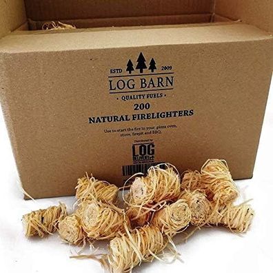 Log-Barn Holzwolle Natürlicher Holzfeuer Anzünder Umweltfreundlich 200 Stück