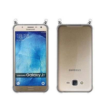 Silikon Hülle Handykette kompatibel mit Samsung Galaxy J7 2015 mit silbernen Ringe...