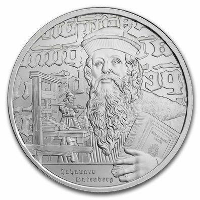 Silbermünze Johannes Gutenberg 2024 Erfinder Buchdruck 1 oz Niue