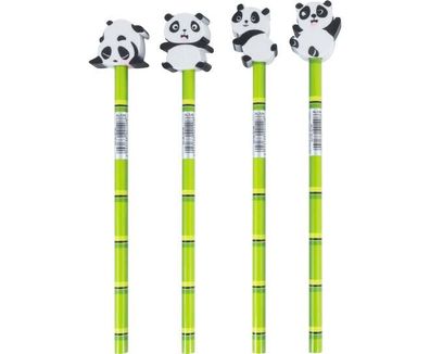 Stylex 42140 Bleistift mit Radiergummi Topper in 4 Panda Designs 1 Stück