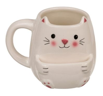 Tasse Katze mit Keksfach Trinkbecher Kaffeetasse Gebäck Keks Kätzchen Becher