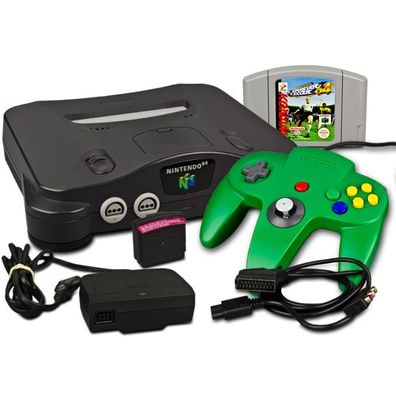 Nintendo 64 - N64 Konsole + Controller + ALLE KABEL + JUMPER PAK + Spiel ISS 64