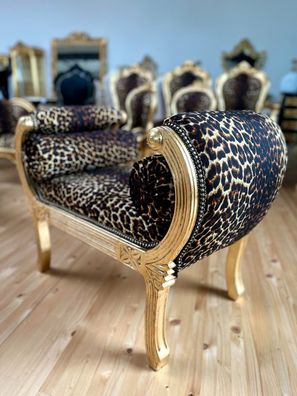 Barock Möbel Ottoman Baroque Style Leopard Footstool French Louis XV Ottoman Gold