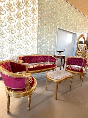 Barock Möbel Sofa Set French Louis Style in Gold Bordeaux Retro Baroque Style