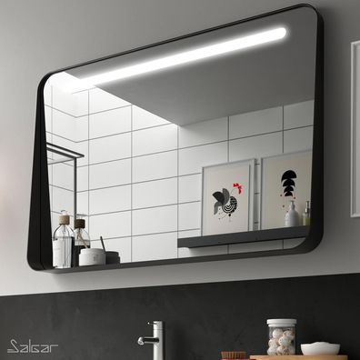 Spiegel APOLO 800 schwarz Horizontal Wandspiegel mit Abstellbord mit LED-leuchte