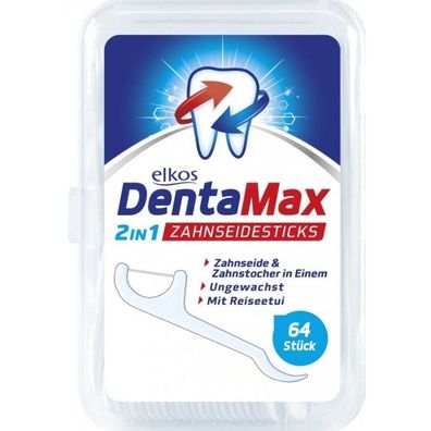 2in1 Zahnseidesticks ungewachst 64 Stück DentaMax Zahnstocher Zahnseide