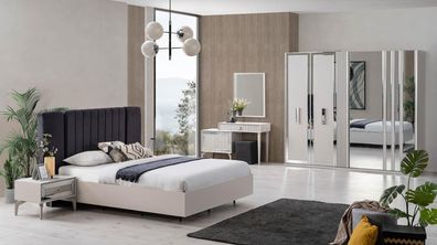 Groß Schlafzimmer Garnitur Doppelbett Bett Holz Set 7tlg Weiß Modern