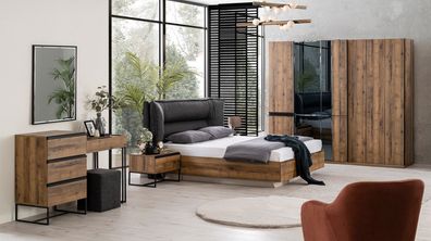 Luxus Schlafzimmer Garnitur Doppelbett Bett Holz Set 7tlg Braun Modern