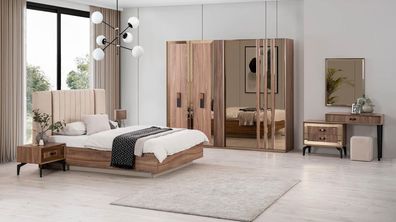 Luxus Doppelbett Schlafzimmer Garnitur Bett Holz Set 7tlg Braun Modern
