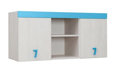 Kinderzimmer - Hängeschrank Luis 15, Farbe: Eiche Weiß / Blau - 58 x 120 x 42 cm
