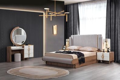 Schlafzimmer Set Bett 2x Nachttisch Kommodemit Spiegel Design Luxus 4tlg
