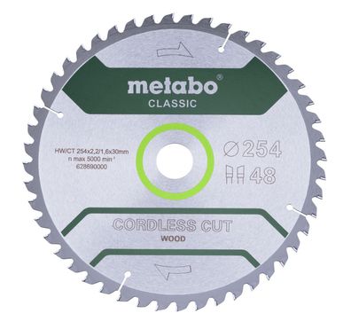 Metabo
Sägeblatt "cordless cut wood - classic", 254x30 Z48 WZ 5° / B |im Blister
