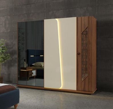 Schlafzimmer Kleiderschrank Schrank Holz Design braun Luxus LED Schränke