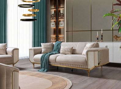 Wohnzimmer Sofas 3 Sitzer Polster Luxus Texti Couch Design Beige Couchen