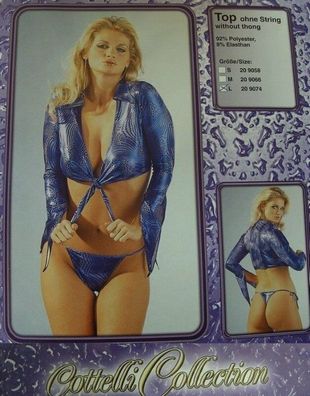 Sexy Miss Damen Erotik Gogo Disco glanz Wet Binde Top L 38 NEU SeXy Style blau