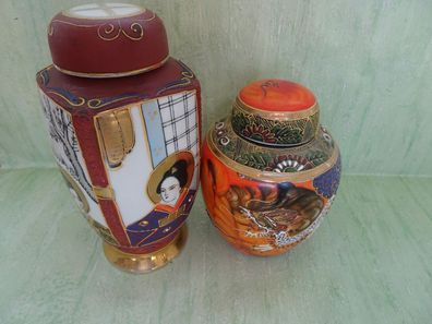 alte asiatische Vasen Deckelvasen Teedosen "Urnen" Marke Geisha Drachen Japan