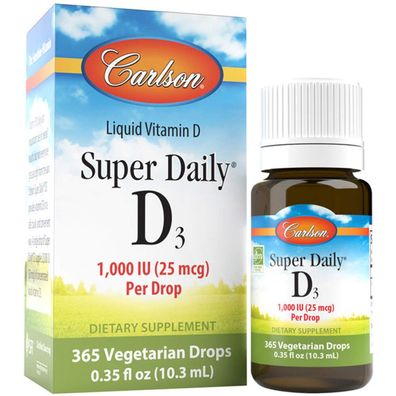 Carlson Labs, Super Daily D3, 1000IU, 0,35 fl. oz (10.3ml)