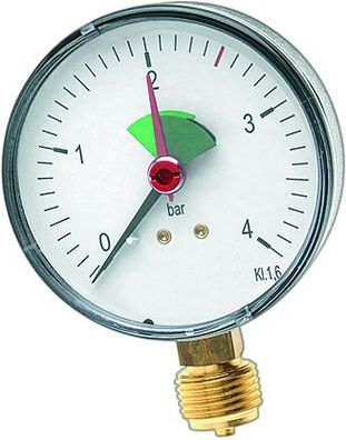 Watts Heizungsmanometer Anschluss unten d= 63mm, 3/8 , 0 - 4 bar