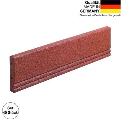 Gummi Randstein, Tiefbord, Wegeinfassung, Randeinfassung, rot, Set 40 Stück