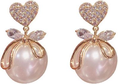 Exquisite Ohrringe Künstliche Perlenohrringe 1 Paar Elegante Herz Bowknot Baumel