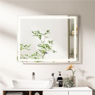 Badspiegel mit Anti-Beschlage Spiegelheizung und Anzeige, LED-Spiegel dimmbar