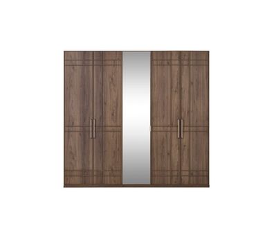 Schrank Kleiderschrank Schlafzimmerschrank Braun Holz Spiegel 5 Türen