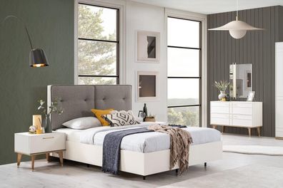 Schlafzimmer Garnitur Doppelbett Komplette Bett Weiß Stoff 3tlg Modern