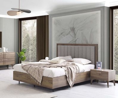 Schlafzimmer Garnitur Doppelbett Bett Nachttische Braun Holz Set 3tlg