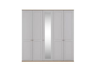 Kleiderschrank Schlafzimmerschrank Schrank Grau Holz Spiegel 5 Türen