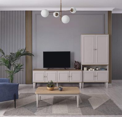 Garnitur TV Ständer Schrank RTV Lowboard Wohnzimmer Regale Grau Holz