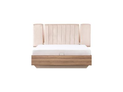 Bettrahmen Bett Doppelbett mit Bettkasten Beige Stoff Luxus Modern