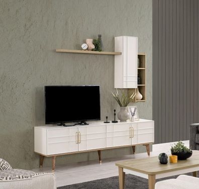 Garnitur TV Ständer Schrank RTV Lowboard Wohnzimmer Regale Weiß Holz