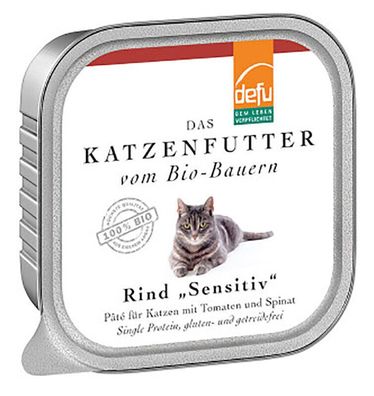 Auverkauf! 16 x 100g Defu Bio Katze Senstitiv Pâté - Rind