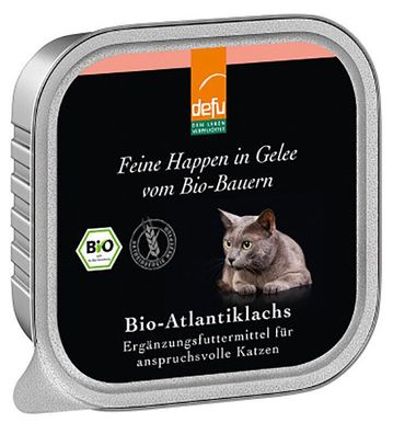Auverkauf! 16 x 100g DEFU Katze Bio-Landente -Pure Happen in Gelee Atlantiklachs
