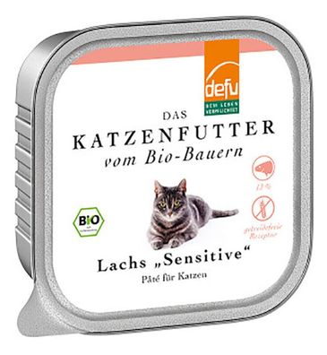 Auverkauf! 8 x 100g DEFU Bio Katze Senstitiv Pâté - Lachs Katzen­fut­ter