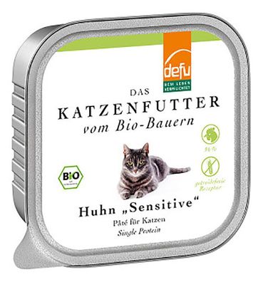 Auverkauf! 8 x 100g DEFU Bio Katze Senstitiv Pâté - Huhn Katzen­fut­ter