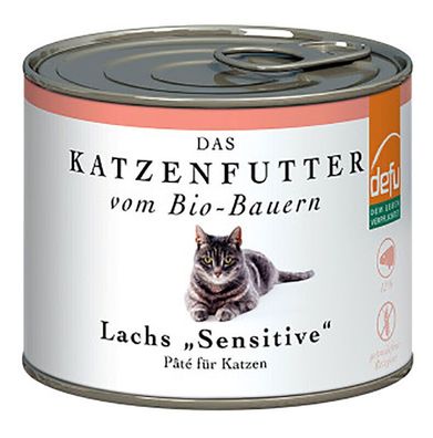 Auverkauf! 12x200g DEFU Bio Katze Senstitiv Pâté - Lachs Katzen­fut­ter