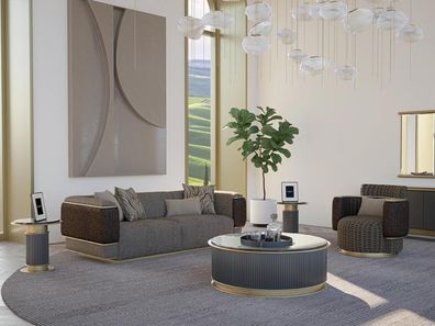 Polster Textil Sofa Set 2 tlg Wohnzimmer Dreisitzer Sofa Couch Modern Sessel