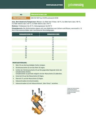 Gebo Messing-Dichtschelle, Typ MD DIN EN 1057, 42 mm