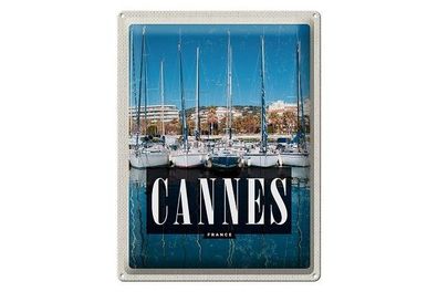 Blechschild 40 x 30 cm Urlaub Reise Frankreich France Cannes Segelboot Hafen