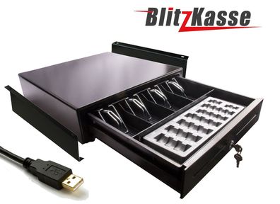 Kassenlade BlitzKasse 410C USB 41x41x10 mit MünzBrett + Untertishalterung