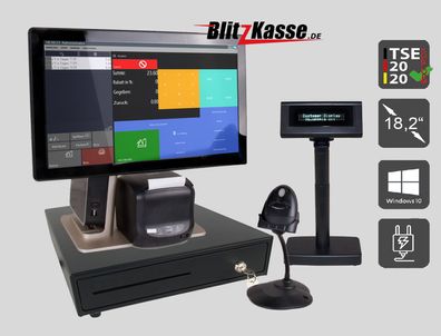 Scanner TOUCH KASSE LADEN KIOSK HANDEL Komplett + Bondrucker TSE Konform / Win10