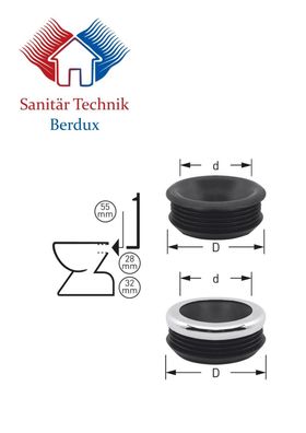 WC-Spülrohrverbinder mit Gummi 55 mm, f. Druckspülrohr 28-32 mm, schwarz NEU